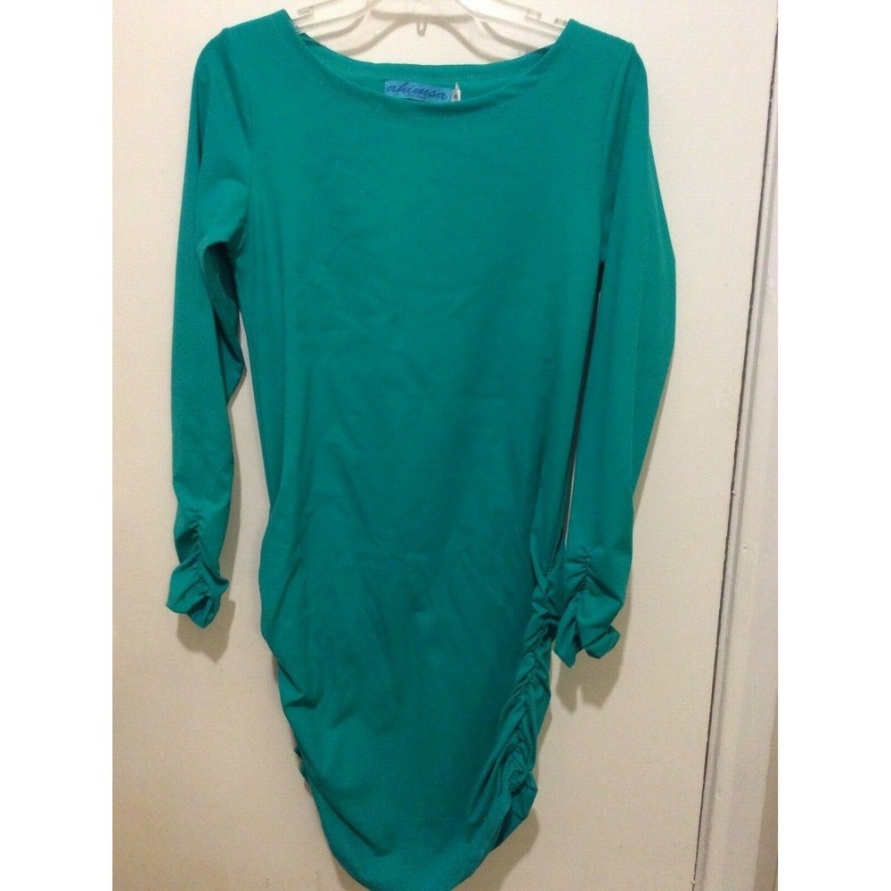 Ahimsa Jenn Busch Yoga Dress Green Long Sleeve Gathered DB008-YK-K Small New